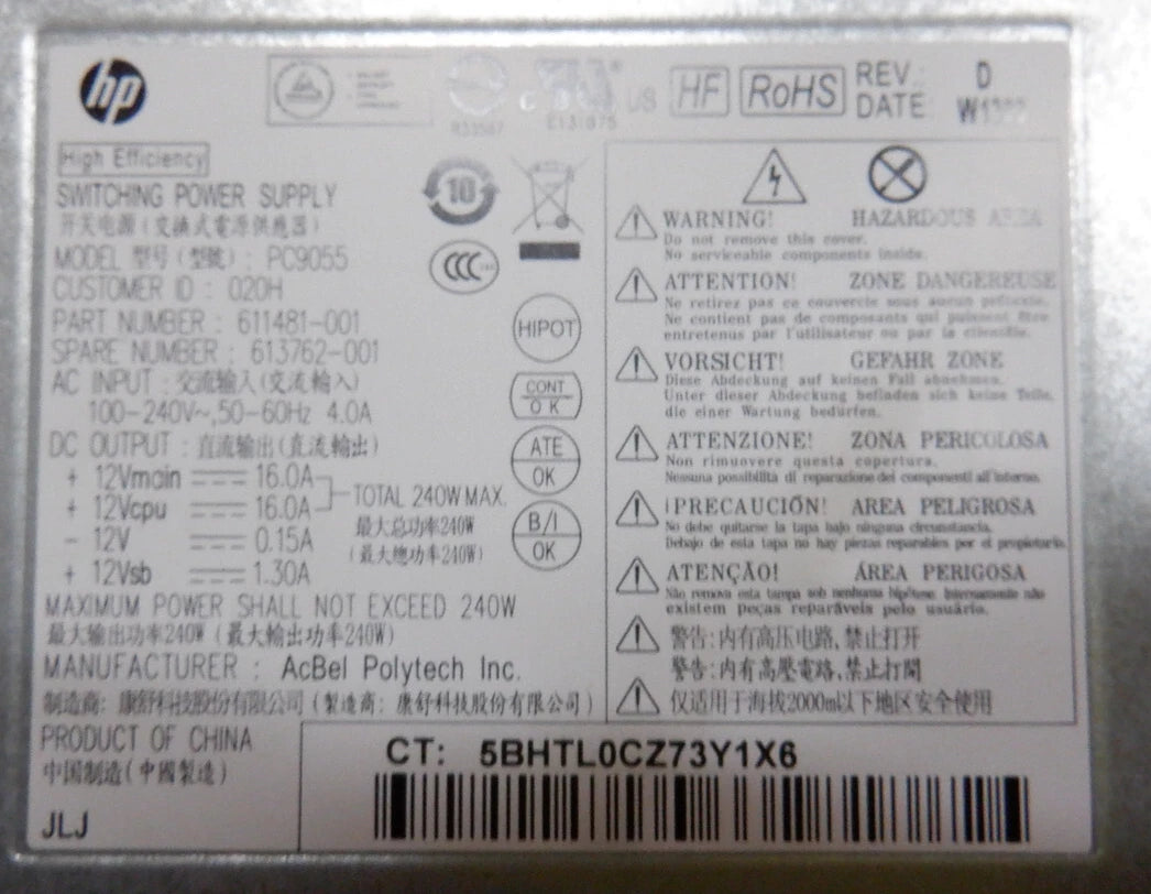 HP  D10-240P1A  611481-001  613762-001  240W  LOT OF 2|116766792662