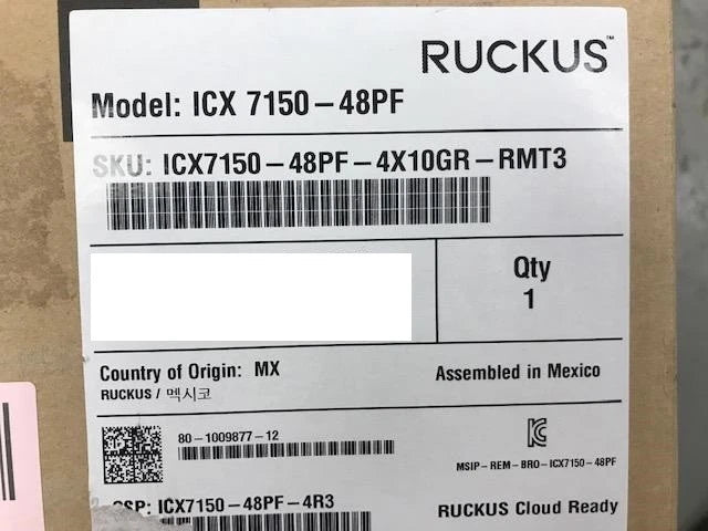Ruckus Brocade ICX 7150 Ethernet Network Switch ICX7150-48PF-4X10GR-RMT3 48-port