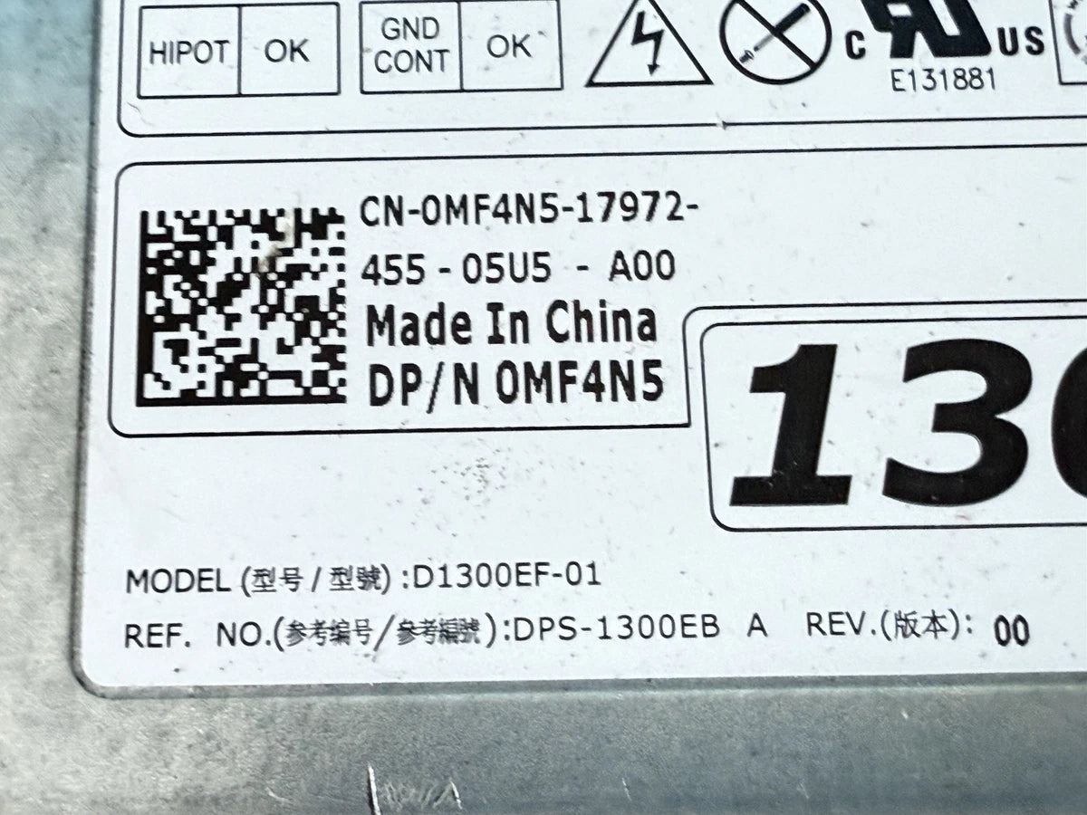 Dell 1300W Server Power Supply DPS-1300EB A D1300EF-01 0MF4N5 80+ Gold Hot-Swap