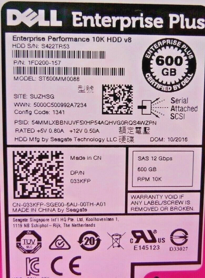 NEW Dell 600GB 2.5'' SAS 12G 10K Hard Drive ST600MM0088 1FD200-157 33KFP|155065079152