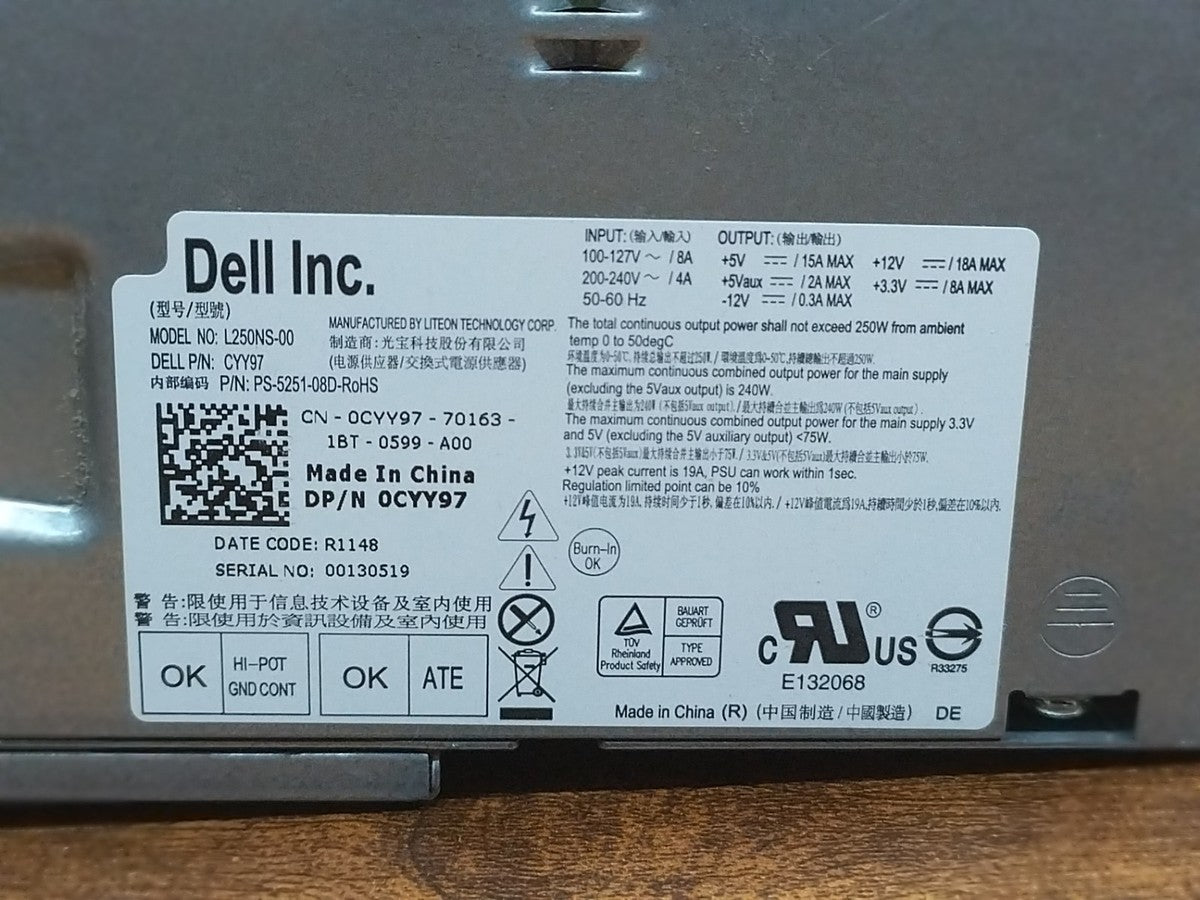 Dell OptiPlex 7010 DT 250W 24 Pin Desktop Power Supply L250NS-00|277540731915