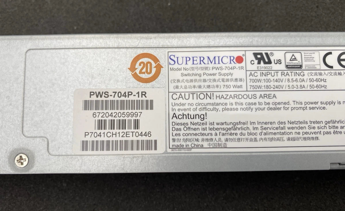 Supermicro 700W/750W 1U Redundant Power Supply (PWS-704P-1R
