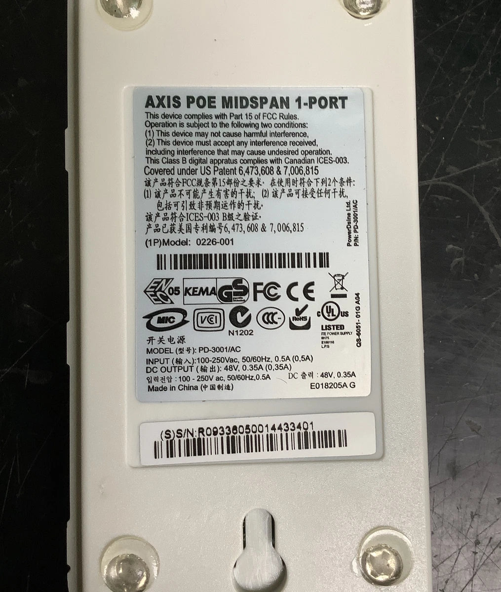 Lot of 4 AXIS Communications POE Midspan 1-Port Model 0226-001 | No Power Supply|325773261727