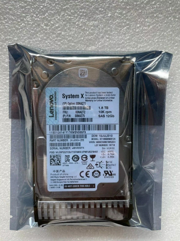 00NA271 00NA272 Lenovo 1.8TB 10K 12GBps SAS 2.5" G3HS 512e HDD Hard Drive