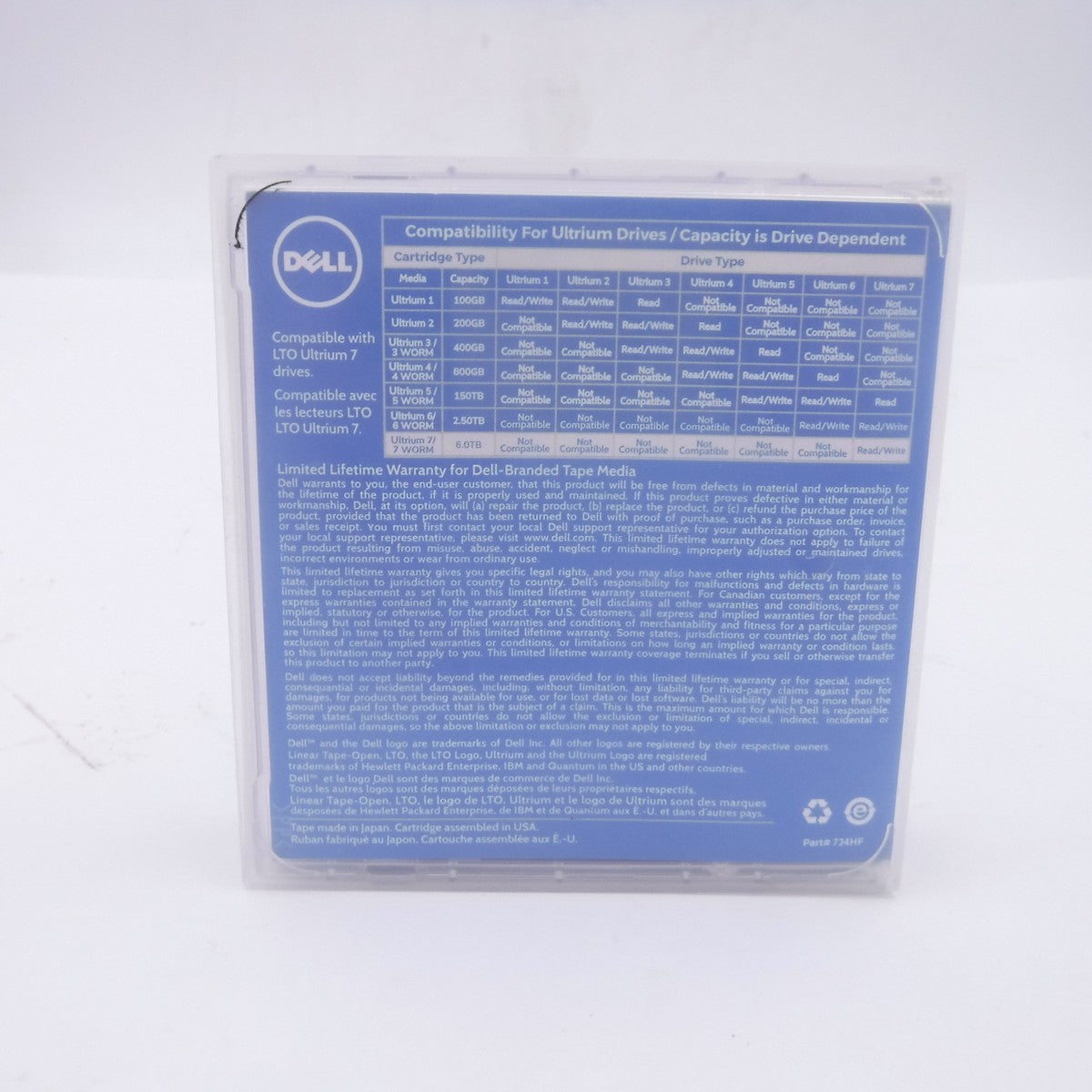 Dell LTO Ultrium 7 Data Cartridge 6.0TB Native/15.0TB Compressed for T340 T440