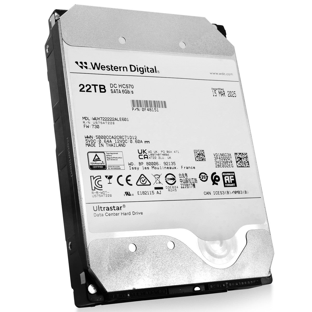 WD Ultrastar HC570 22TB WUH722222ALE601 0F48151 7.2K RPM SATA 6Gb/s 3.5" HDD|306413865744