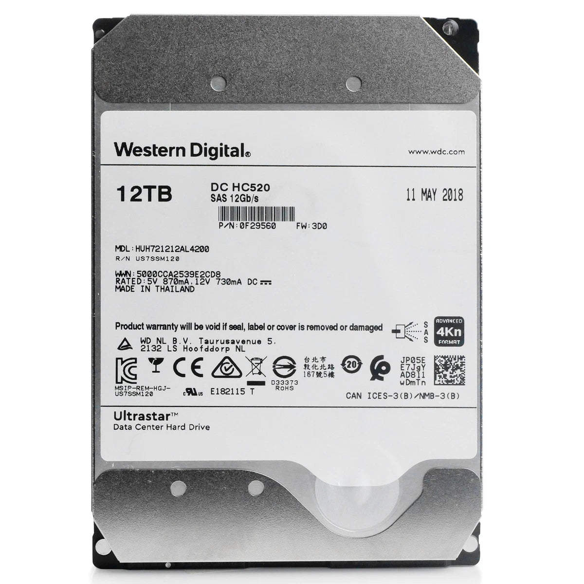WD Ultrastar HC520 12TB HUH721212AL4200 0F29560 7.2K RPM SAS 12Gb/s 4Kn 3.5" HDD|127394392019