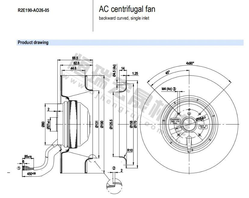 ebm-papst R2E190-AO26-05 Centrifugal Cooling Fan 230V for CNC Automation