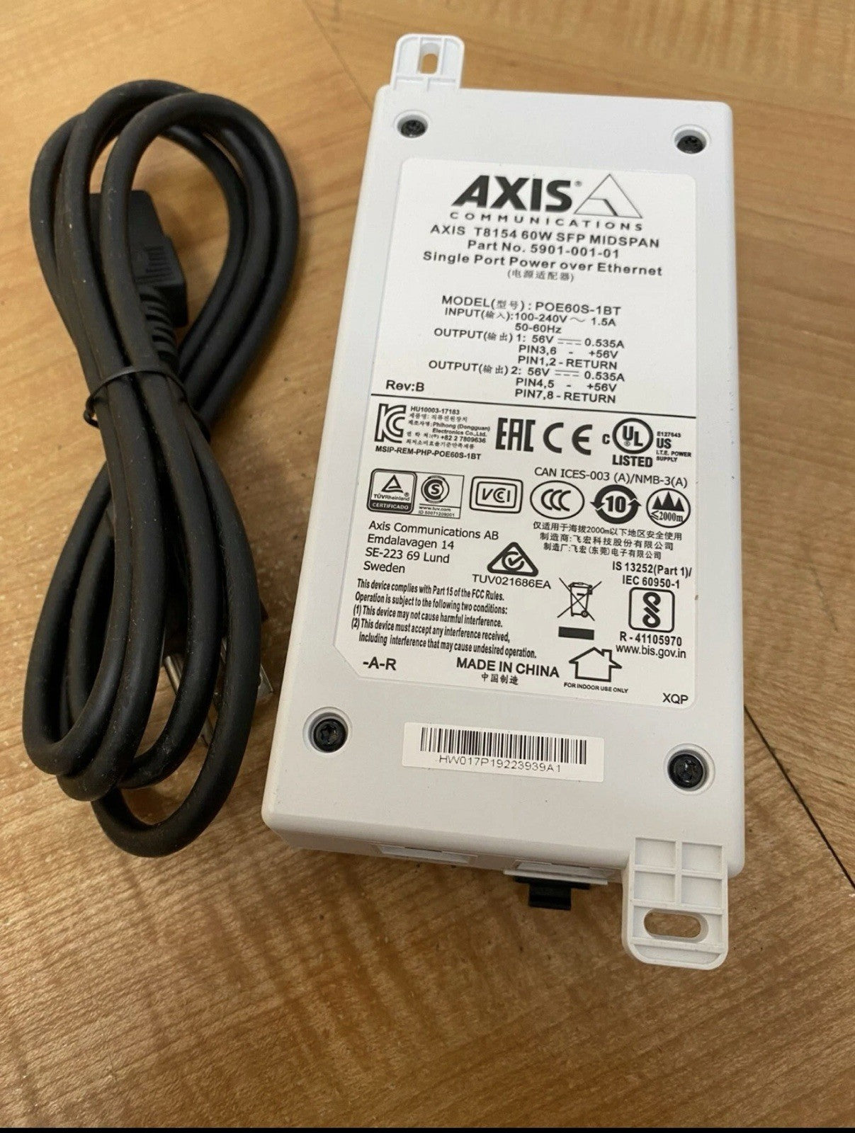 AXIS 5901-001-01 T8154 PoE 1-port SFP midspan 60W Power over Ethernet DC Power|167899355778