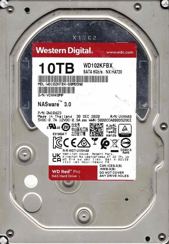 WD102KFBX-68M95N0 P/N: 2W10423 DEC 2020 Thailand Western Digital 10TB|186764679210