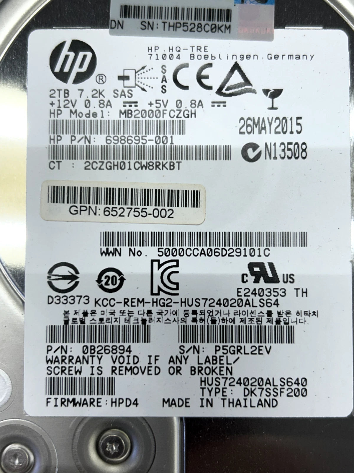 HP 2TB SAS 3.5-inch 7.2K RPM Enterprise Server Hard Drive with Caddy