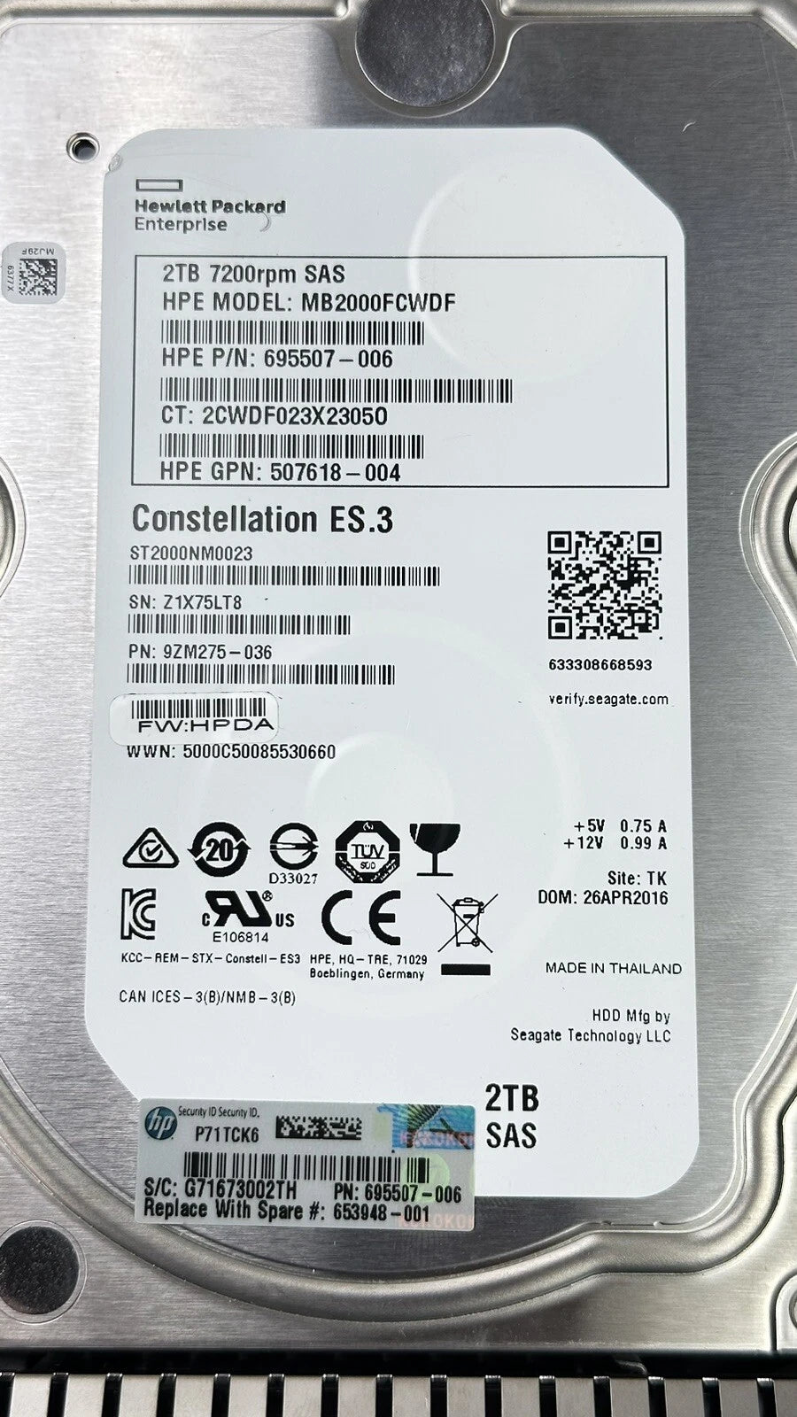 HP HPE 2TB SAS 6Gb/s 7.2K RPM LFF Server Hard Drive with Tray