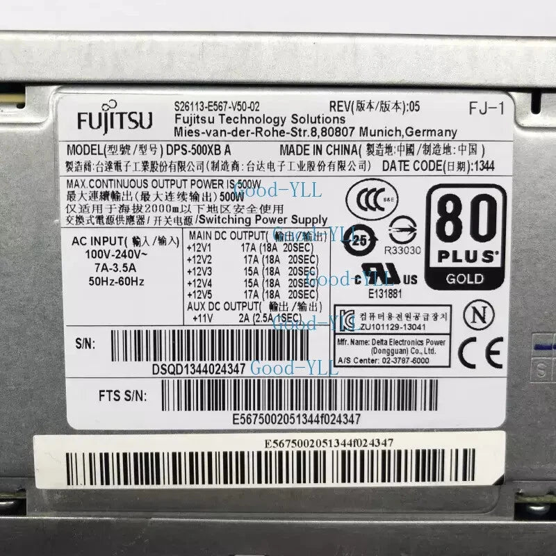 Fujitsu 500W Server Power Supply for W530 W550 Workstations DPS-500XB A