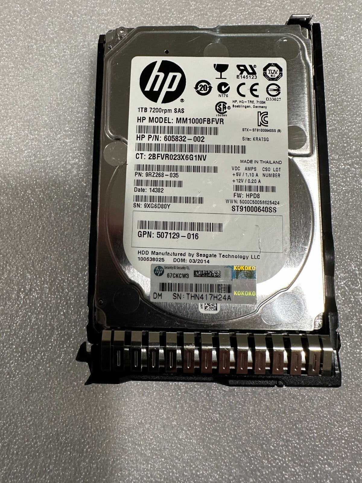 HP 605832-002  MM1000FBFVR 1TB 6G 7.2K 2.5" SAS SC MDL HARD DRIVE G8/G9|196964165693