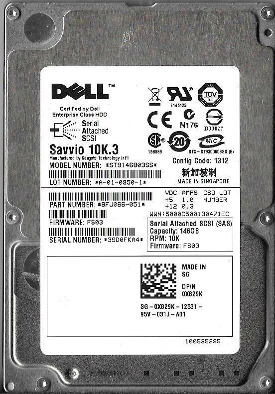 Dell Seagate Savvio ST9146803SS 146GB SAS Hard Drive P/N: 9FJ066-051 F/W: FS03|163924791040