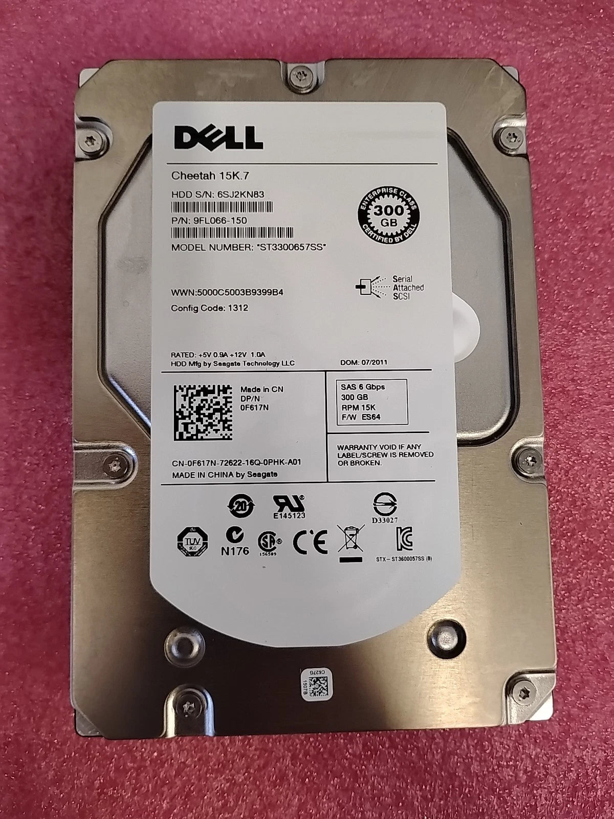 0F617N Dell ST3300657SS 15K.7 300GB 15K RPM 6Gb/s 3.5" SAS Hard Drive 9FL066-150|388828288449