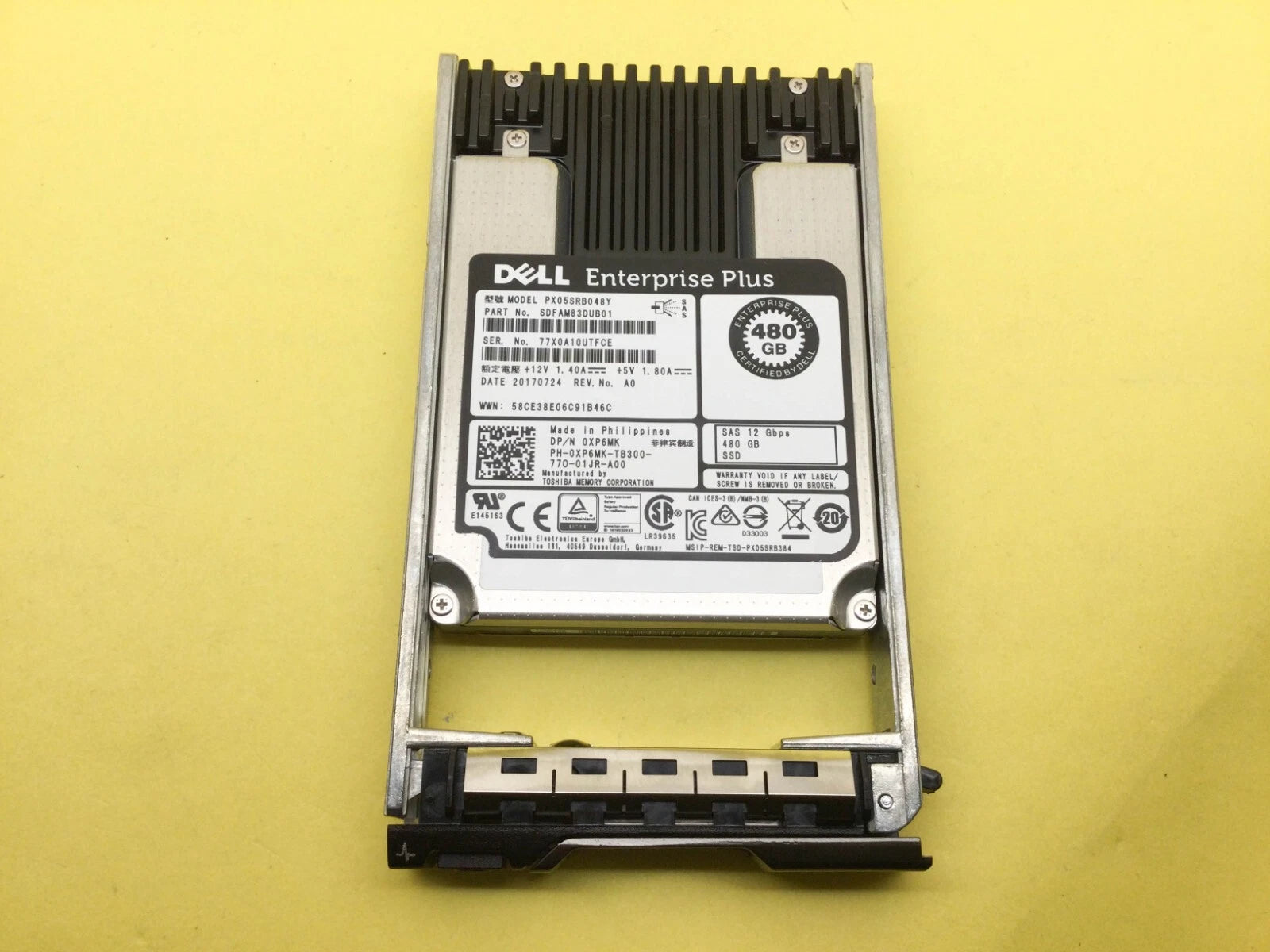 XP6MK Dell 480GB SAS 12Gb/s Read Intensive 2.5'' SSD PX05SRB048Y 0XP6MK