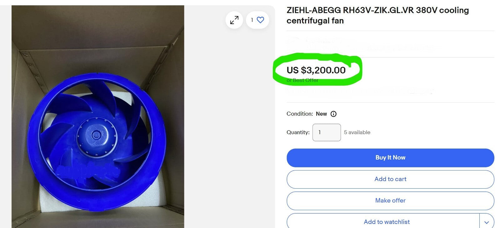 Ziehl - Abegg EC Blue Centrifugal Fan 175476 GR63V-ZIK.GL.VR 380-480v 3 ph.|257169737089