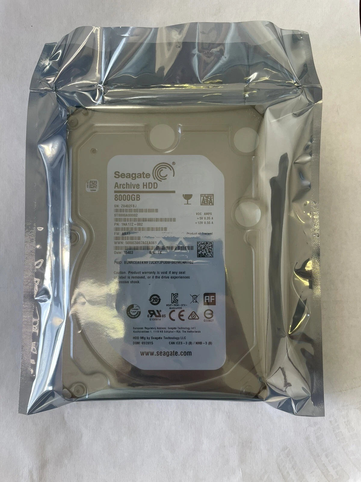 ST8000AS0002 Seagate Archive 8TB SATA 5.9K 128M 6Gbps 3.5" Hard Drive