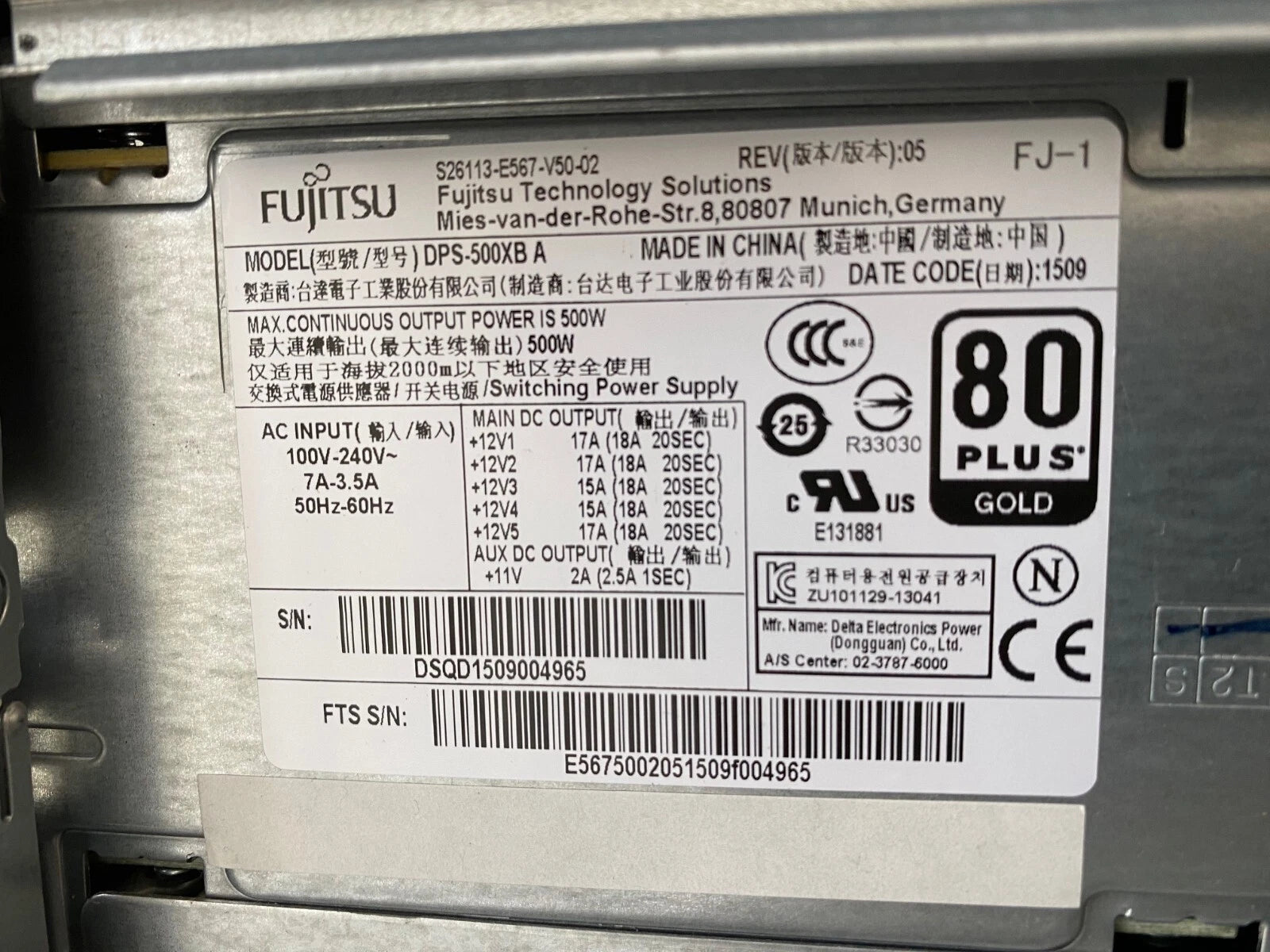 Fujitsu DPS-500XB A , S26113-E567-V50-02 500W Power Supply|334666028870