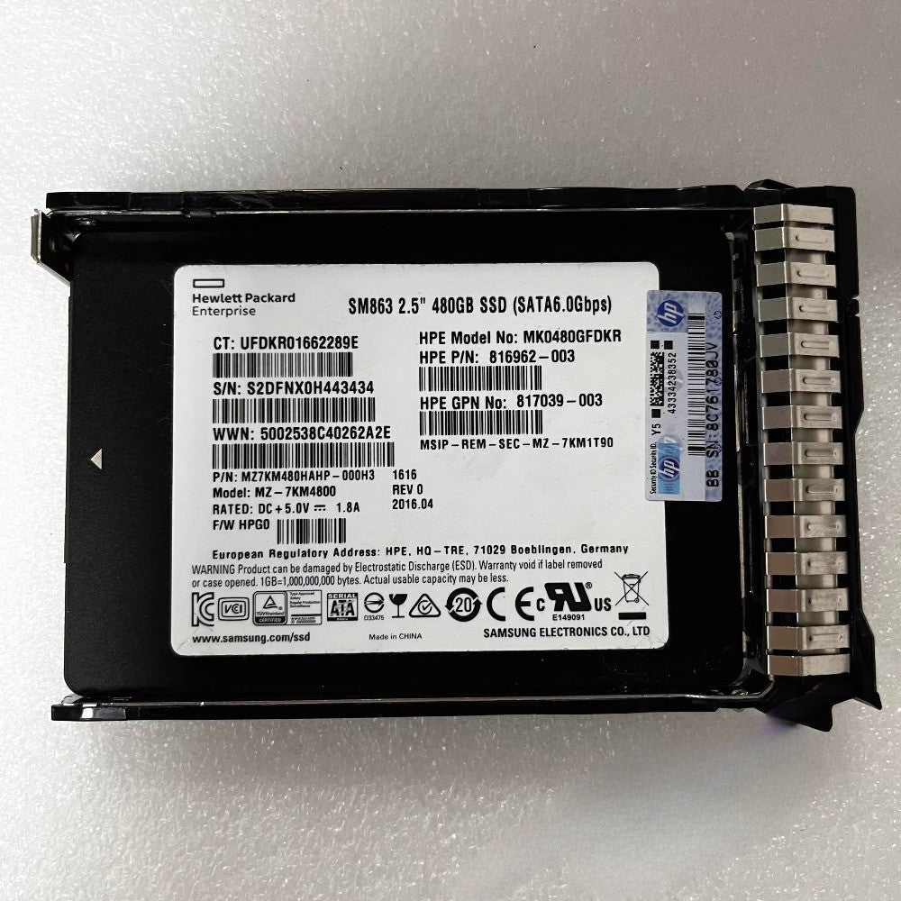 817106-001 480G MU SSD SATA 2.5 816985-B21 SM863 hard drive