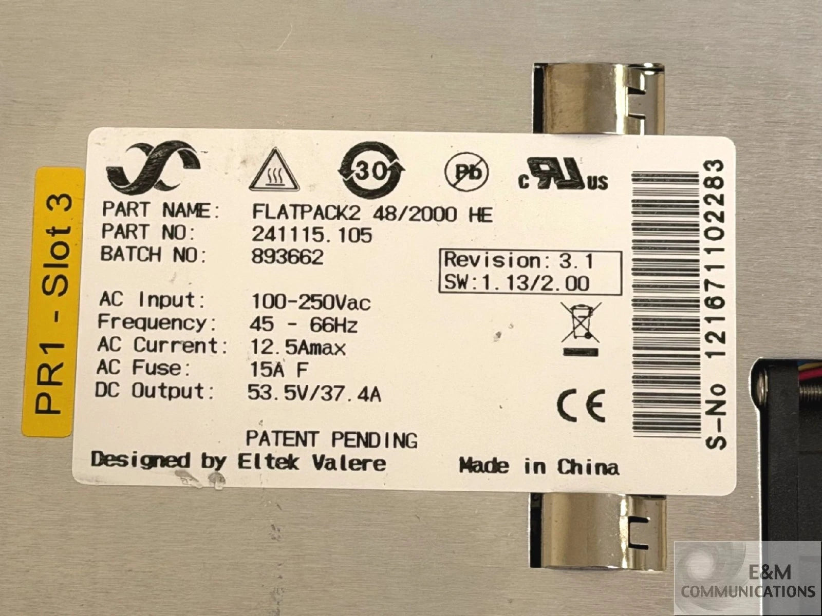 ELTEK Valere FLATPACK2 48/2000 HE High Efficiency Power Rectifier Module DC
