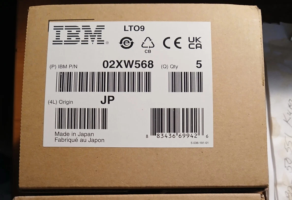 IBM 02XW568 LTO-9 TAPE CARTRIDGES 18TB/45TB LTO9