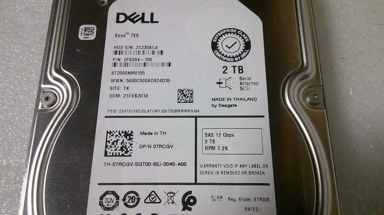Dell ST2000NM0155 2 TB 2000 GB 3,5" SAS Unidade de servidor interna HDD 07RCGV