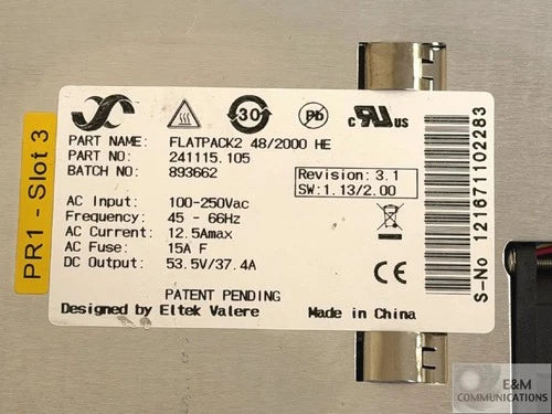 ELTEK Valere FLATPACK2 48/2000 HE High Efficiency Power Rectifier Module DC