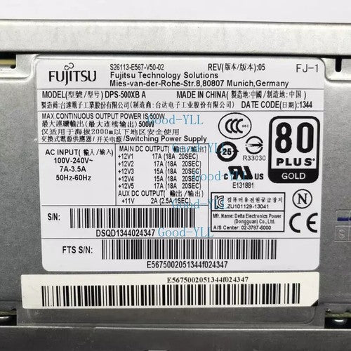 Fujitsu 500W Server Power Supply for W530 W550 Workstations DPS-500XB A