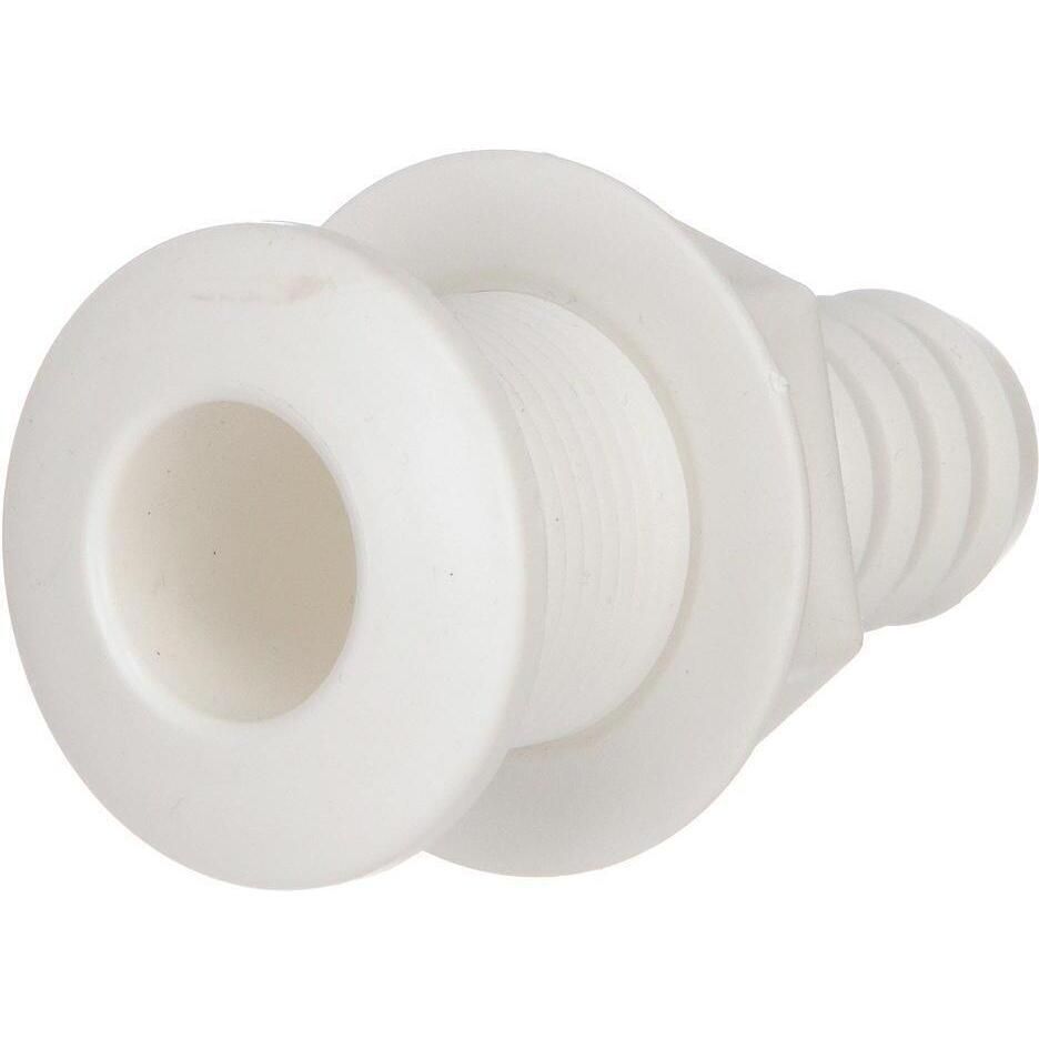 Seachoice 50-18071 Thru-Hull Connector w/ Broad Flange, Fits 1 In. ID Hose, 1-1/4 In. Max Hull
