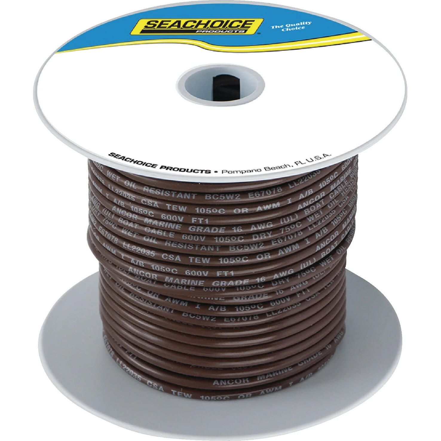 Seachoice 50-63113 Tinned Copper Marine Wire, 14 AWG, Brown, 100'