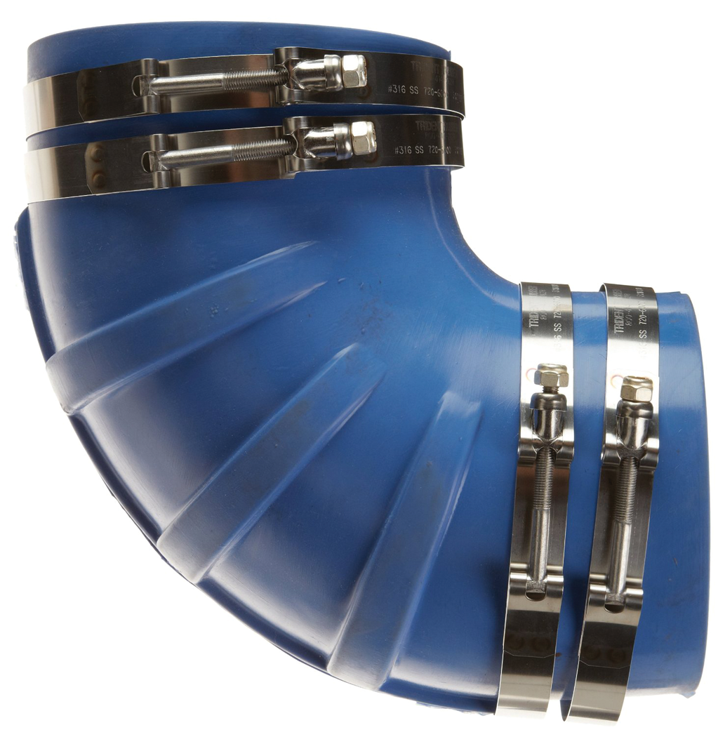 Trident Marine 290V5000-S/S Series 90 deg. Silicone Molded Wet Exhaust Elbow, Connector 5" w/ T-Bolt Clamps