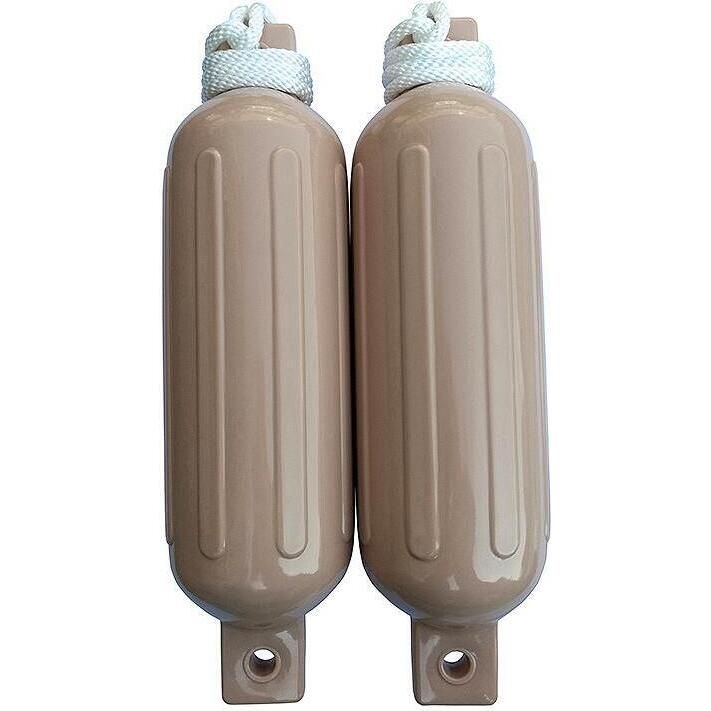 Seachoice DE77204S Tan Twin Eye Ribbed Fender Kit, (2) 5.5" x 20" Fenders and (2) 3/8" x 5' Fender Lines