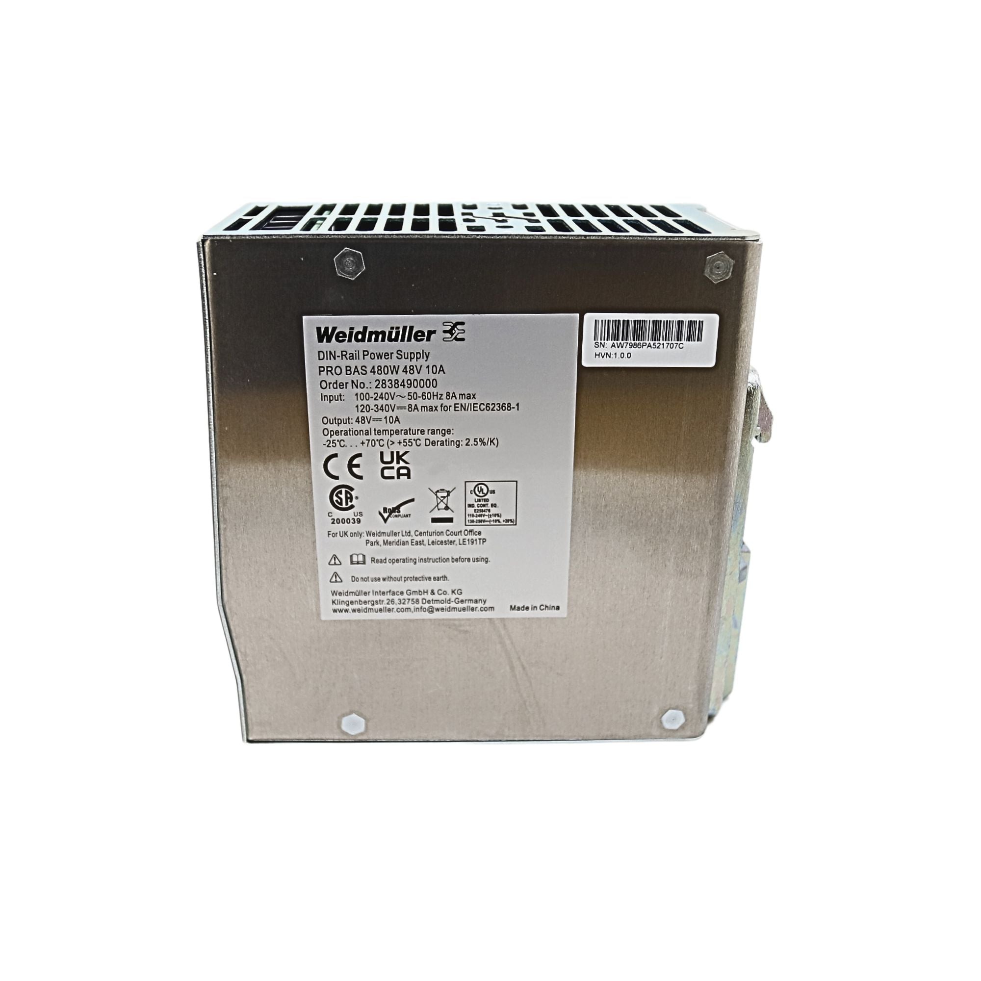 Weidmuller | PRO BAS 480W 48V 10A Power Supply | 2838490000