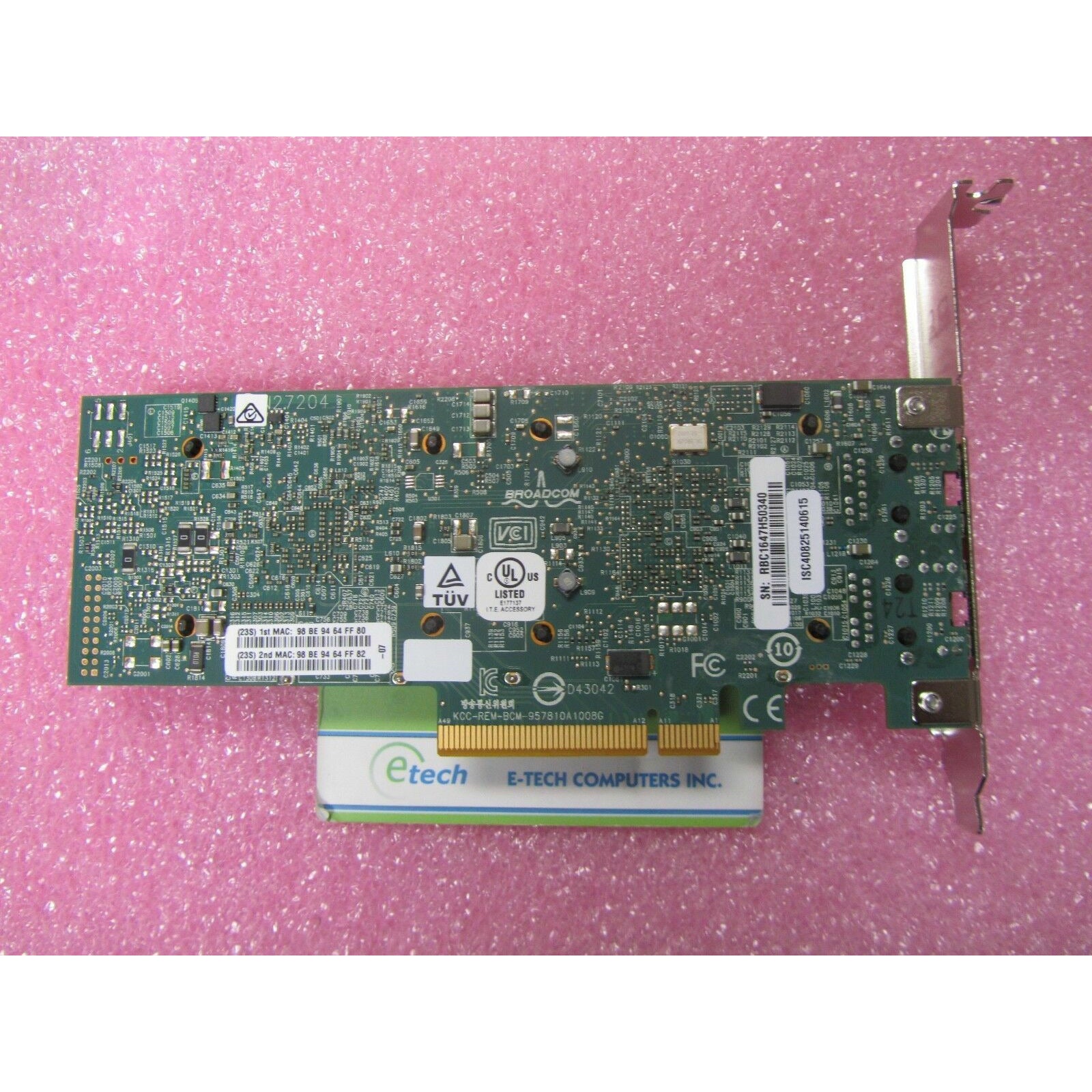 44T1370 - Broadcom NetXtreme 2x10 Gigabit Ethernet BaseT Adapter for System x 883436557511 - AloinfoUSA