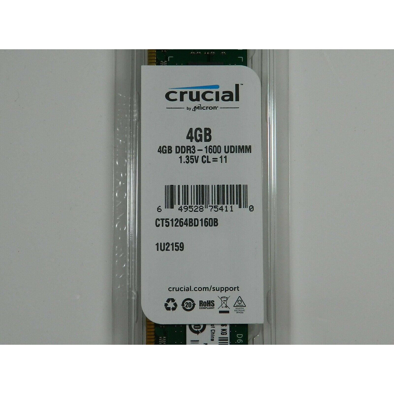 4GB DDR3L 1600 UDIMM PC3L 12800 - CT51264BD160B 649528754110 - AloinfoUSA
