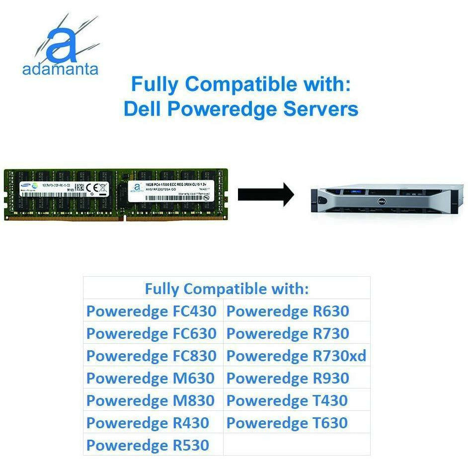 Adamanta 16GB (1x16GB) Server Memory Upgrade Compatible for Dell Poweredge, Dell Precision &amp; HP Proliant Servers DDR4 2133MHz PC4-17000 ECC Registered Chip 2Rx4 CL15 1.2V DRAM RAM - AloinfoUSA