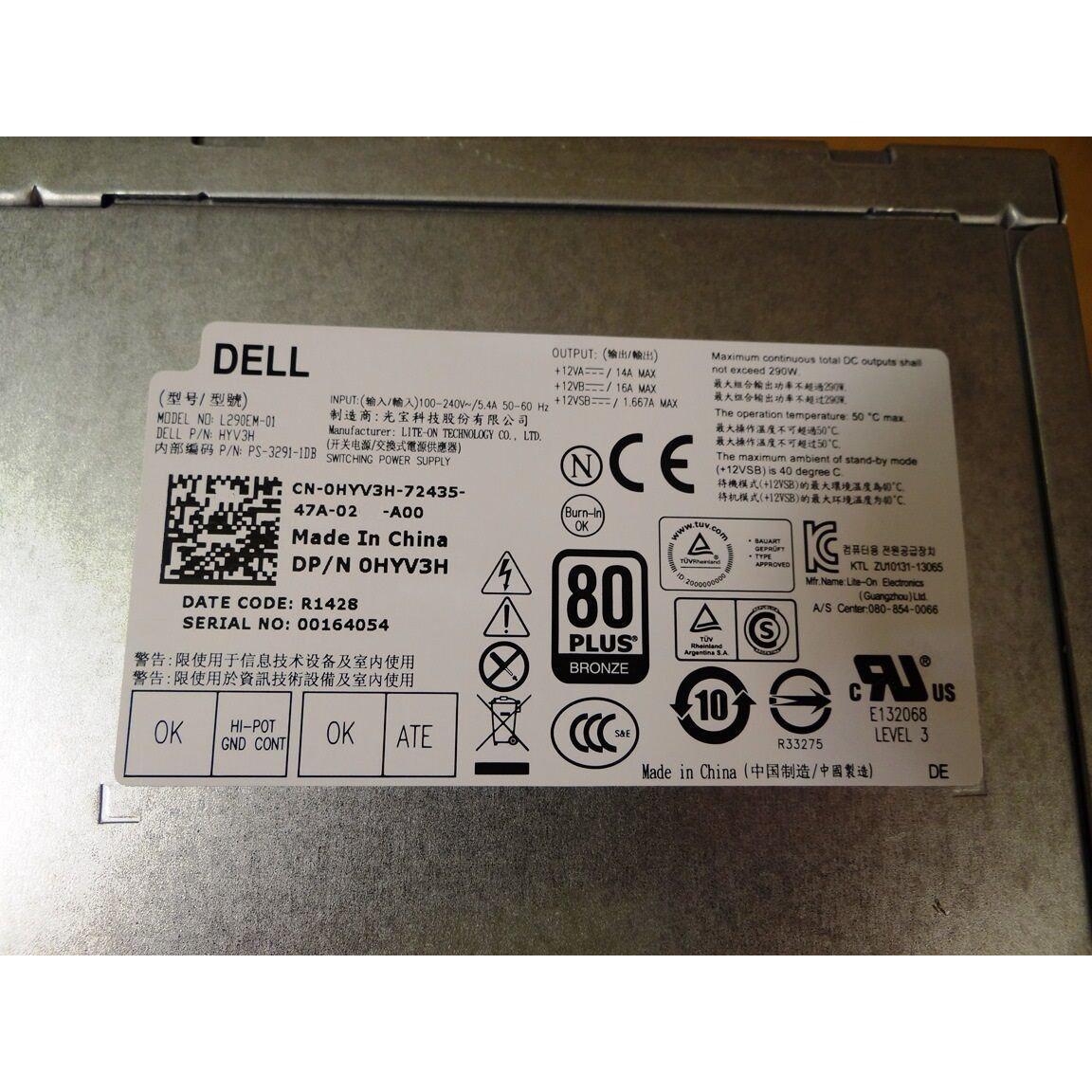 Dell OptiPlex 3020 7020 9020 Precision T1700 290w Power Supply L290EM-01 HYV3H - AloinfoUSA