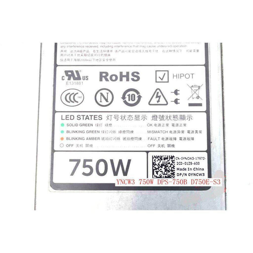 DELL YNCW3 750W DPS-750B D750E-S3 Server DC Power Supply 750W #XH 819954855686 - AloinfoUSA