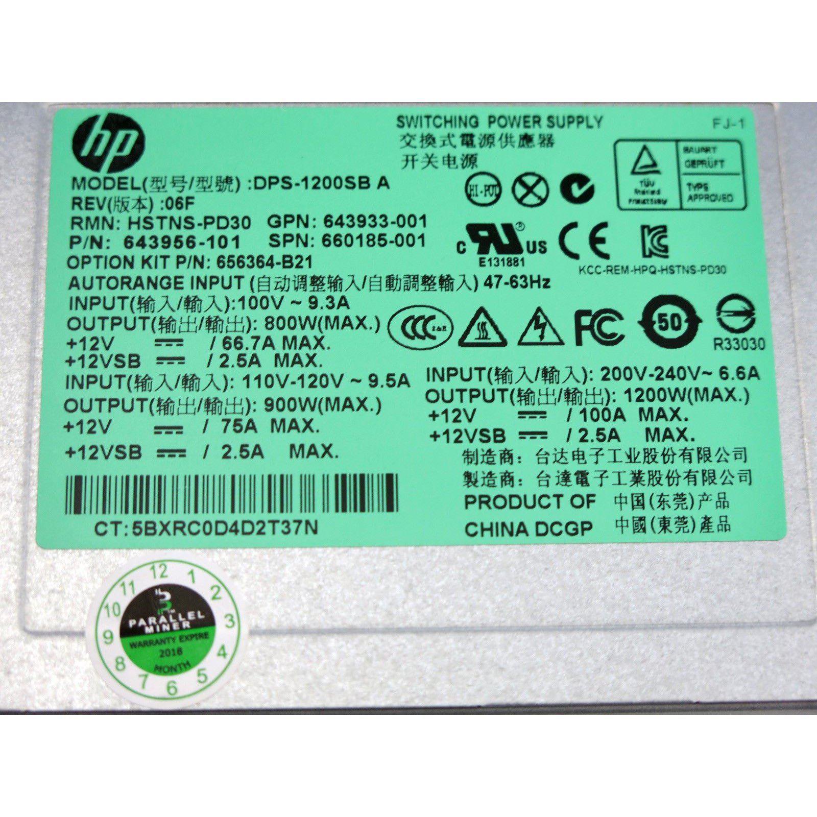 HP 1200 Watt G5 G6 G7 G8 ProLiant DL380 DL385 DL785 ML350 Server Power Supply 719826776647 - AloinfoUSA