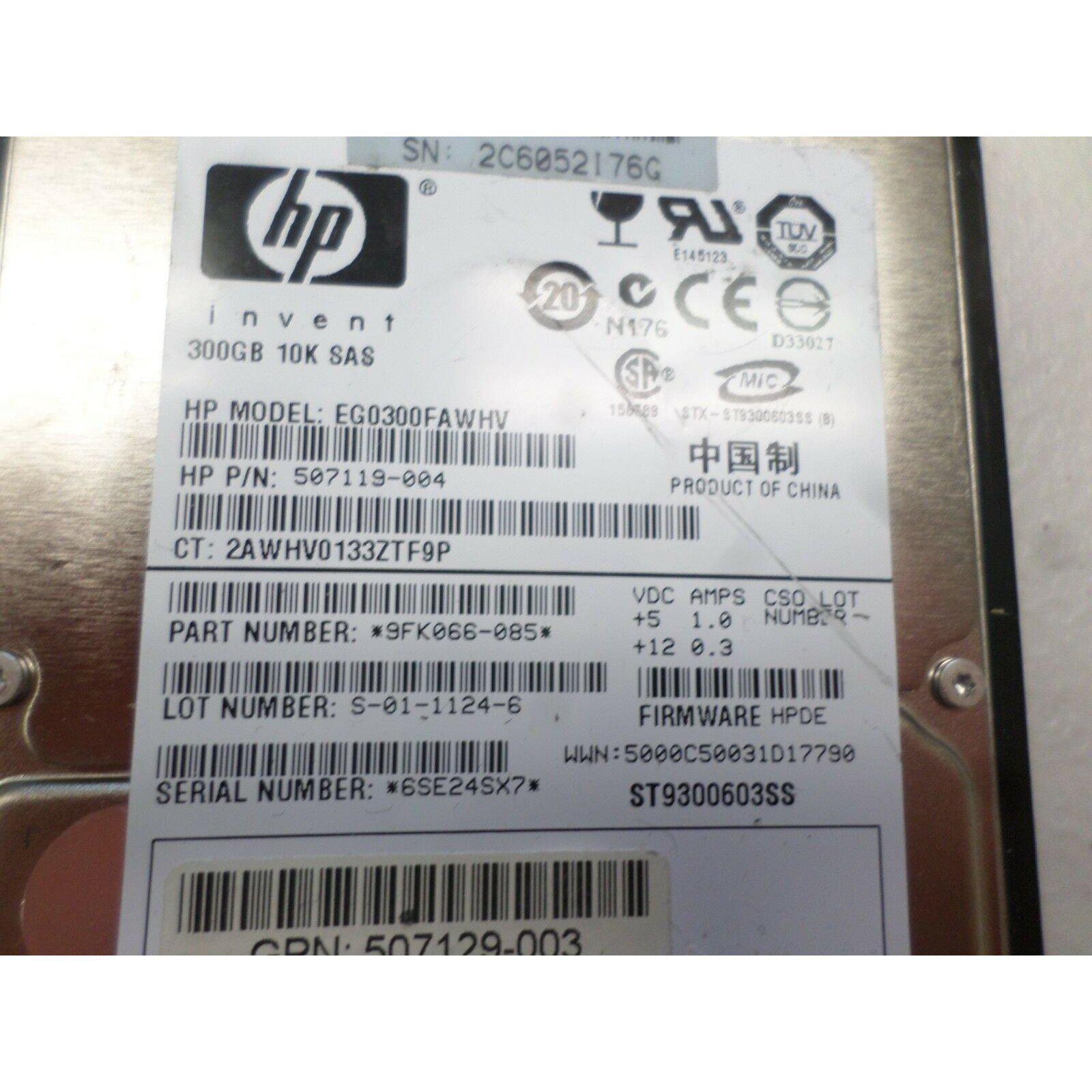 HP 507119-004 EGO300FAWHV 300GB 10K 2.5IN 6G SAS HDD, 507284-001 G6/G7 - AloinfoUSA