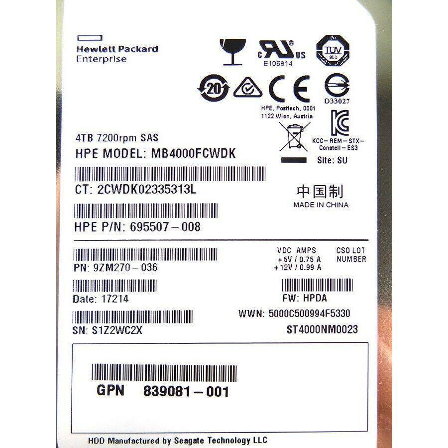HP 839081-001 4TB SAS 3.5 7.SK 6G SC HARD DRIVE 695507-008 844894-001 - AloinfoUSA