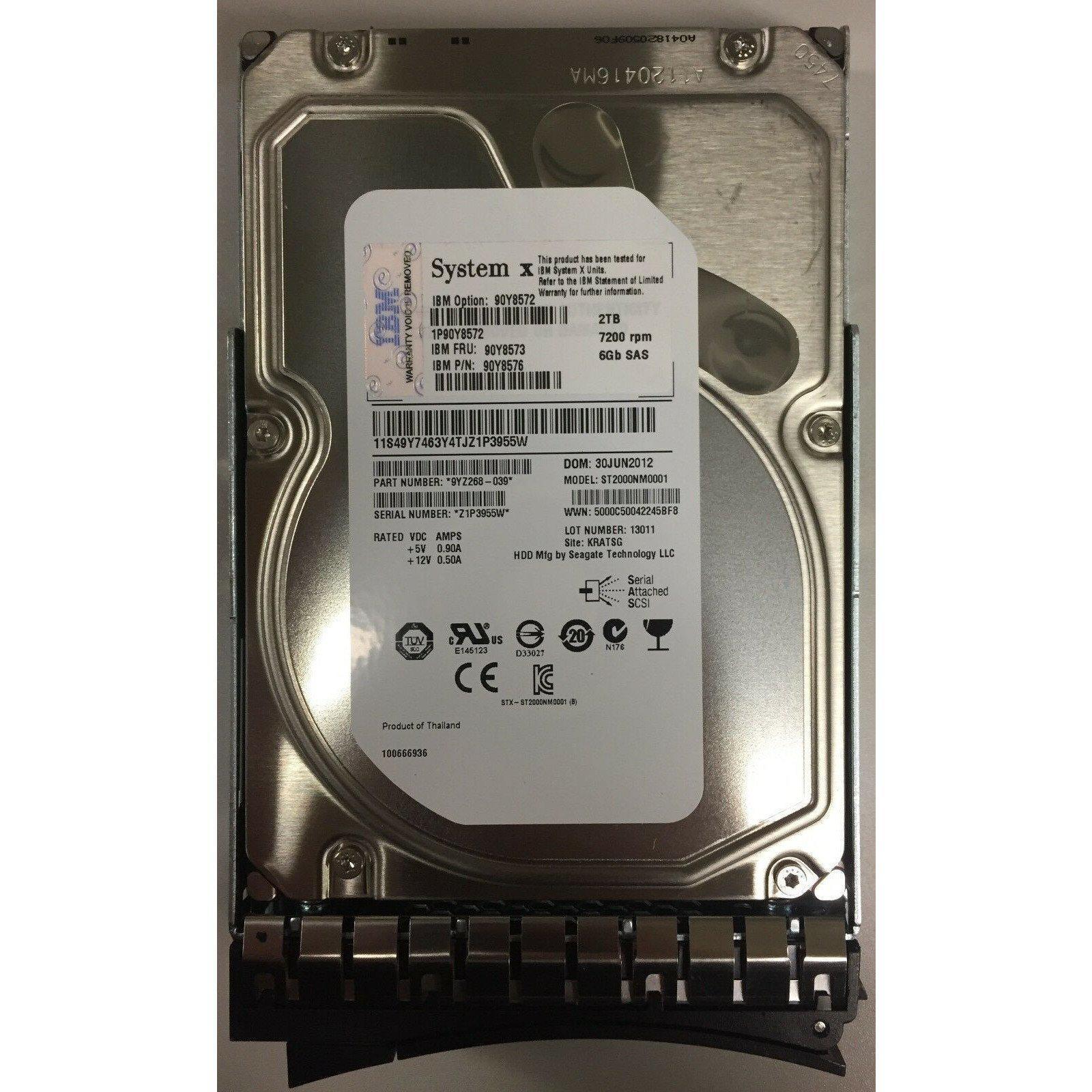 IBM LENOVO 2TB 7.2K 6GBPS SAS 3.5'' HDD 90Y8573 90Y8572 90Y8576 X3550 X3650 M4 - AloinfoUSA