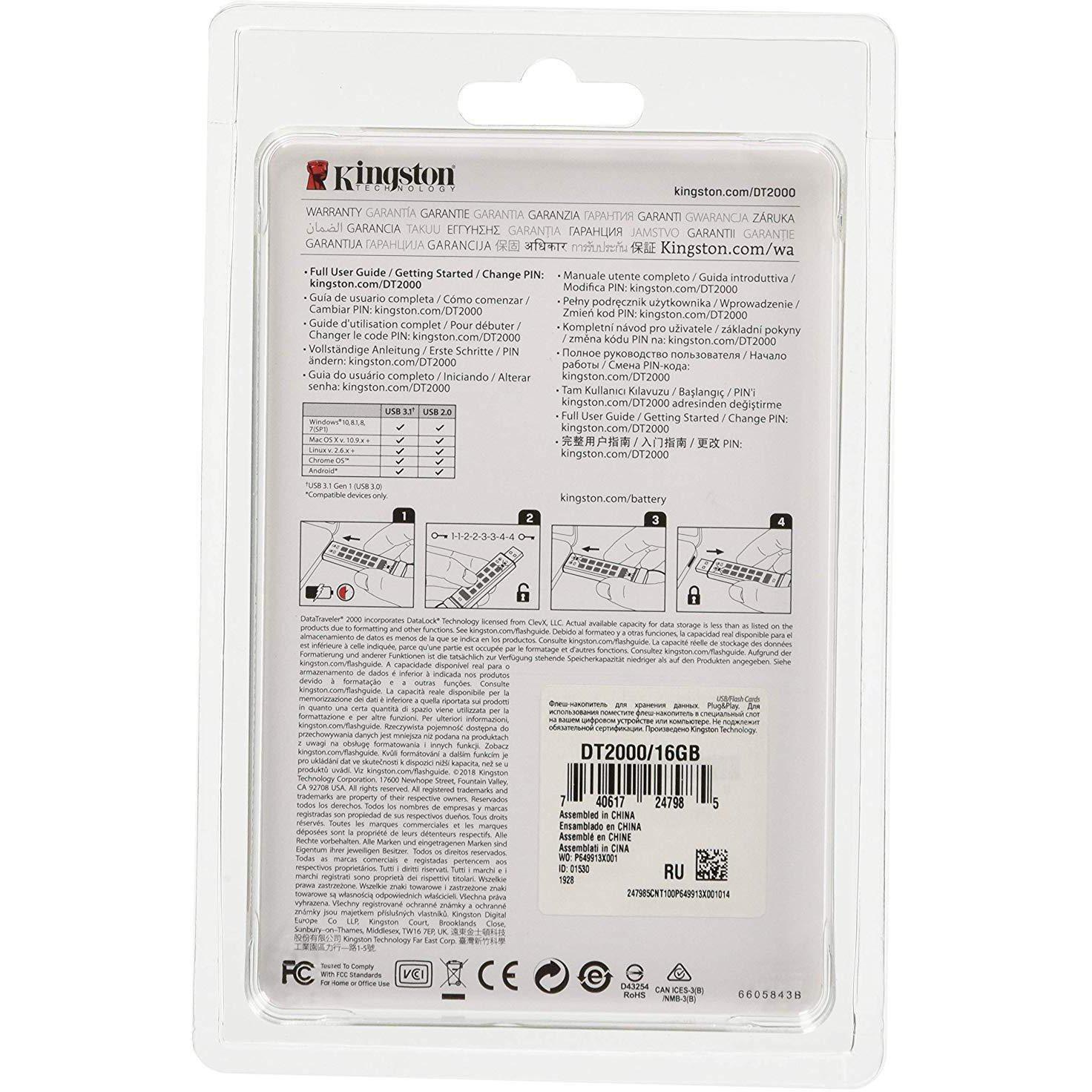 Kingston Digital 16GB DT2000 Keypad USB 3.0 ,256bit AES Hardware Encrypted (DT2000/16GB) - AloinfoUSA