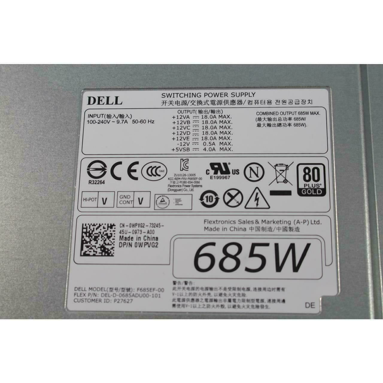 New Dell Precision T3610/T5610 685W F685EF-00 Switching Power Supply PSU WPVG2 705479980739 - AloinfoUSA