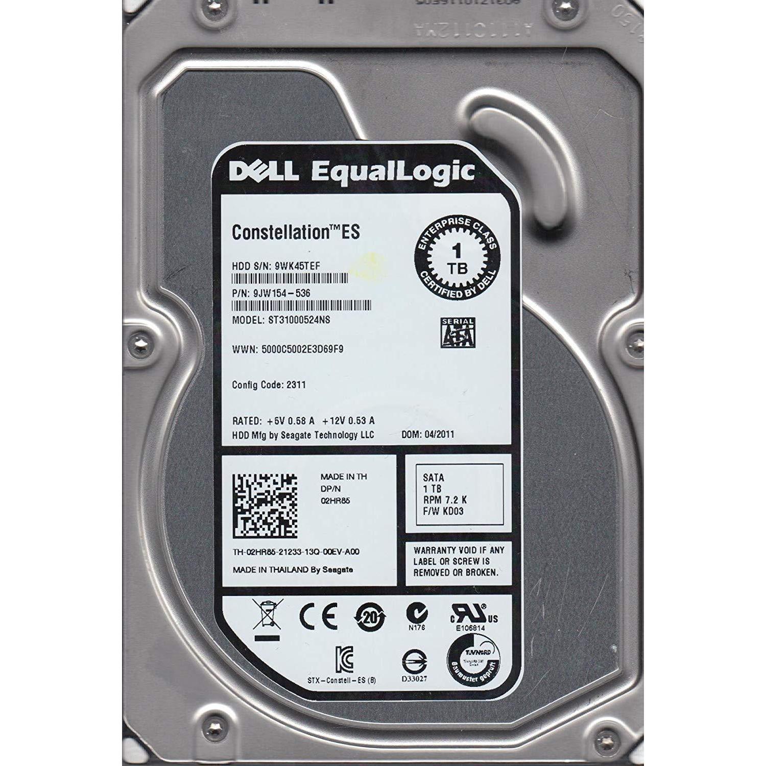 ST31000524NS, 9WK, KRATSG, PN 9JW154-536, FW KD03, Dell 1TB SATA 3.5 Hard Drive - AloinfoUSA